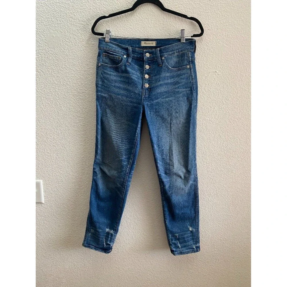 Madewell Distressed Button Front High Waist Slim Straight Jeans Size 28 x 28
